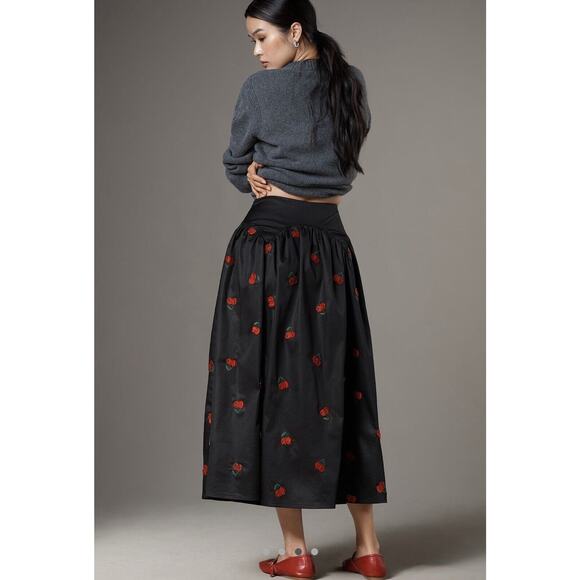 NWT Anthropologie Avec Les Filles Cherry Sequin Full Midi Skirt Black M - Picture 3 of 4